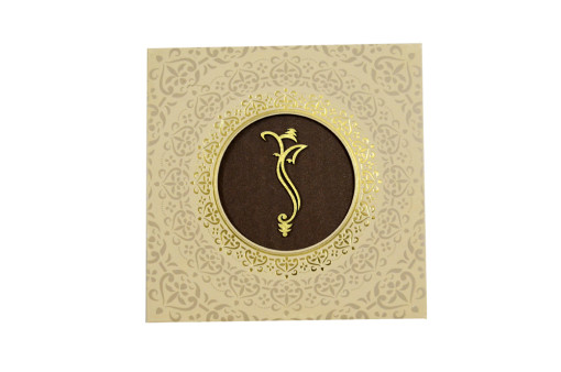Padded Hindu Wedding Card LM 103 Biscuit